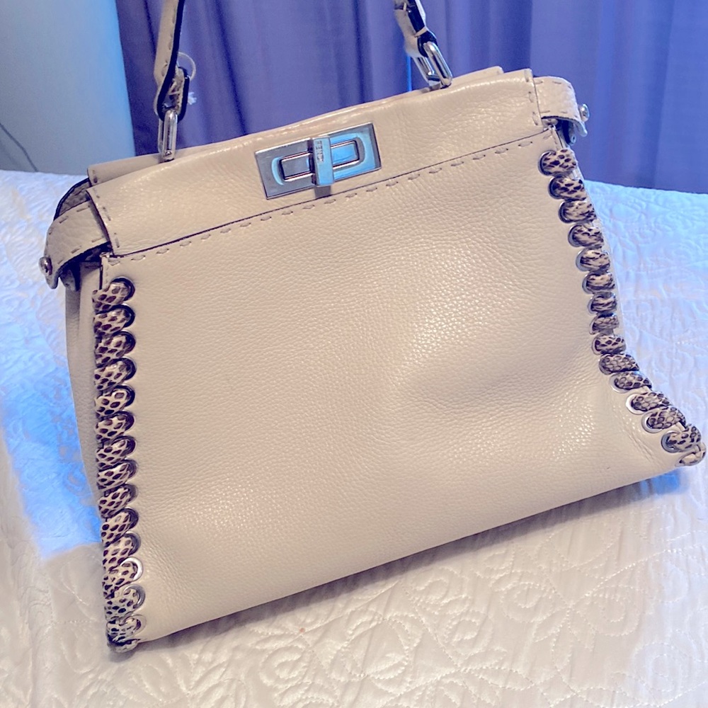 Fendi Cream Leather Python Selleria Bag